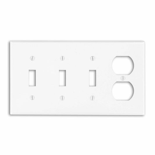 Leviton P38-W 4-Gang 3-Toggle 1-Duplex Device Combination Wallplate, Standard Size, White