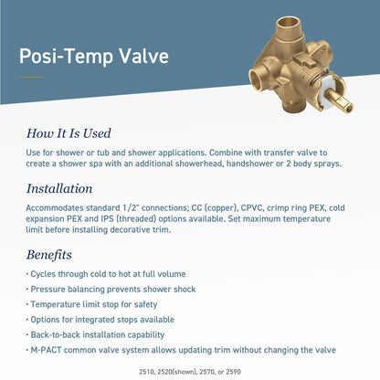 Moen 2580 Posi-Temp Brass Pressure Balancing Shower Valve, 1/2-Inch Crimp Ring PEX Connection