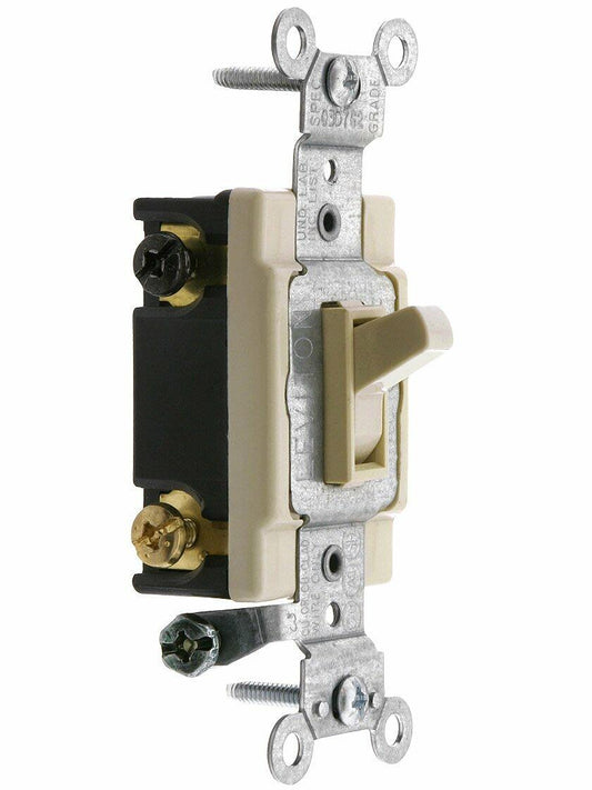 Leviton 54504-2I 15-Amp, 120/277-Volt, Toggle Framed 4-Way AC Quiet Switch, Commercial Grade, Ivory