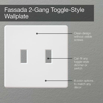 Lutron Fassada 2 Gang Wallplate for Toggle-Style Dimmer and Switches, FW-2-WH, White (1-Pack)