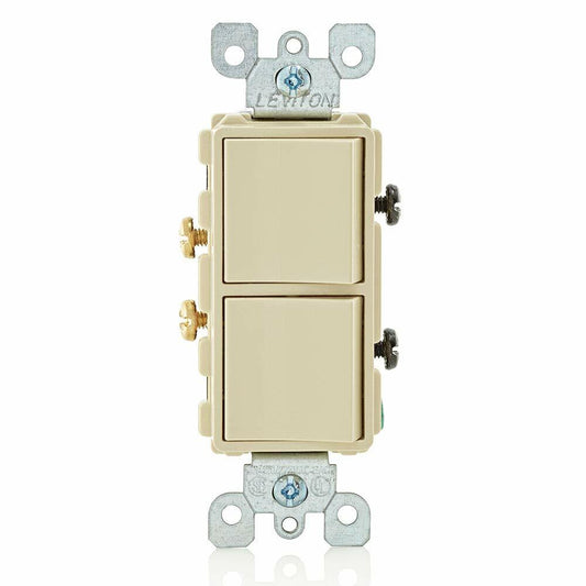 Leviton 5634-I 15 Amp, 120/277 Volt, Decora Single-Pole, AC Combination Switch, Commercial Grade, Grounding, Ivory