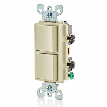 Leviton 5634-I 15 Amp, 120/277 Volt, Decora Single-Pole, AC Combination Switch, Commercial Grade, Grounding, Ivory