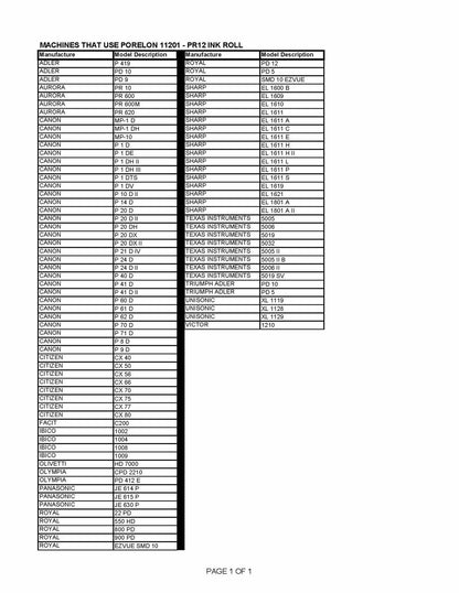 Porelon 11201 PR12 Compatible Calculator Ink Roll, Replaces Manufacturers Part # CP-12, IR-10, EA-732R and 013111, 1 Pack