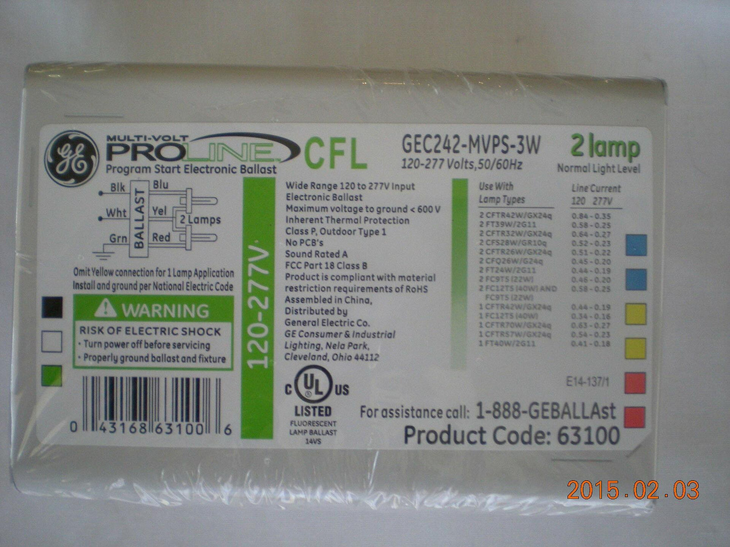 GE 63100 - GEC242-MVPS-3W Compact Fluorescent Ballast
