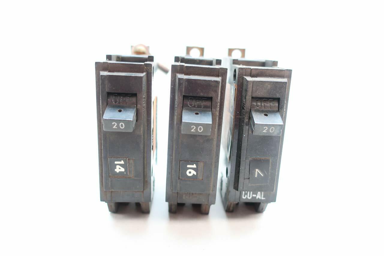 LOT of 3 General Electric GE THQB1120 Circuit Breaker 1P 20A 120/240V-AC
