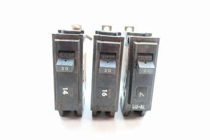 LOT of 3 General Electric GE THQB1120 Circuit Breaker 1P 20A 120/240V-AC