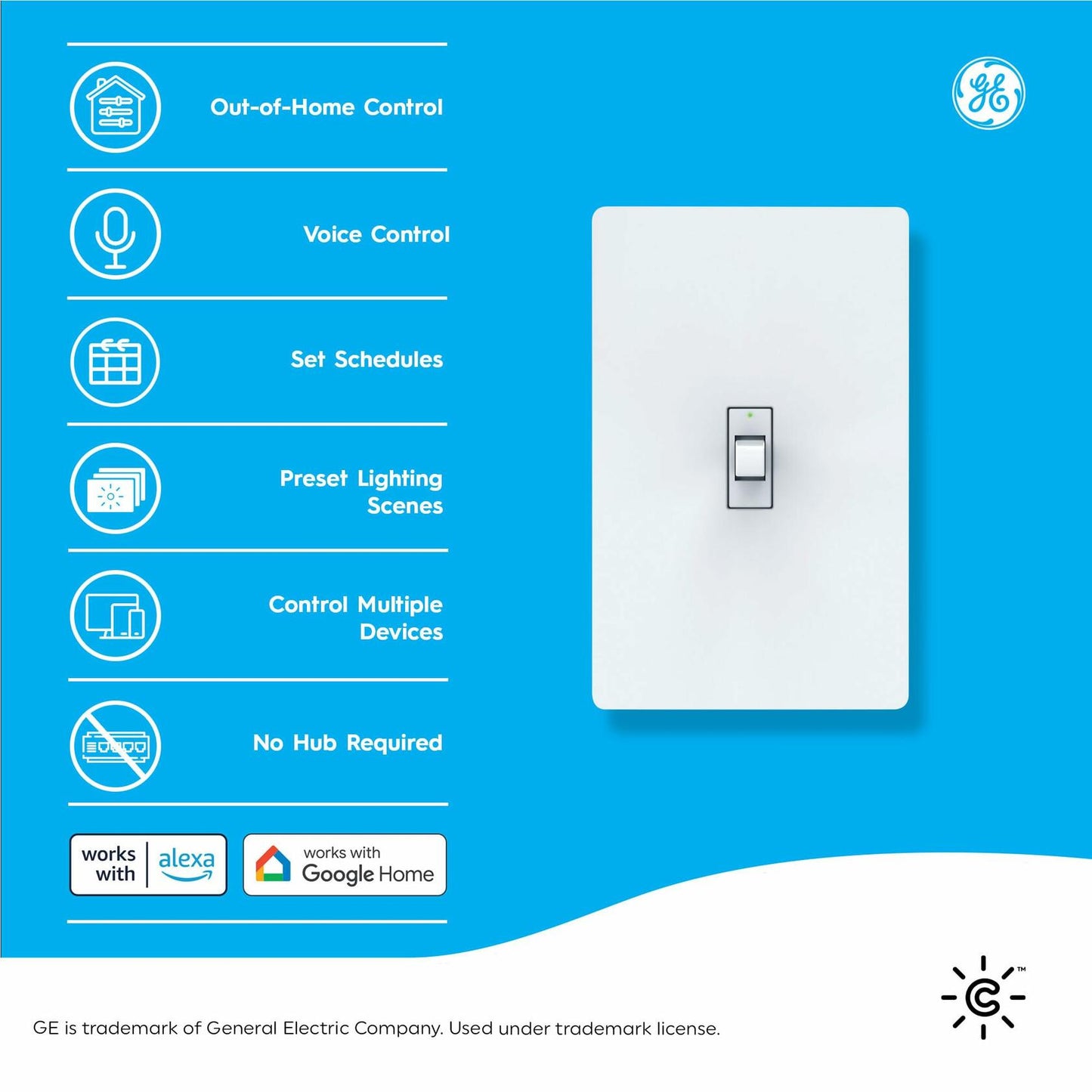GE CYNC Smart Light Switch, Toggle Switch Style, No Neutral Wire Required, Bluetooth and 2.4 GHz WiFi 3-Wire Switch, Works with Amazon Alexa and Google Home, White (1 Pack)