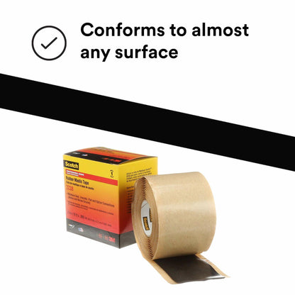 3M Scotch Rubber Mastic Tape 2228, 2 in x 10 ft, Black, Conformable, Self�Fusing, Electrical Insulating, Moisture Sealing, Indoor and Outdoor Applications, 65 mil thick, 1 Roll