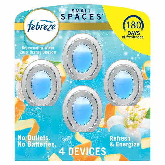 Febreze Small Spaces Air Freshener, Odor-Fighting, Plug In Alternative, Air Fresheners for Home and Bathroom and Kitchen, Closet Air Fresheners, Refresh & Energize Scent, 4 Count