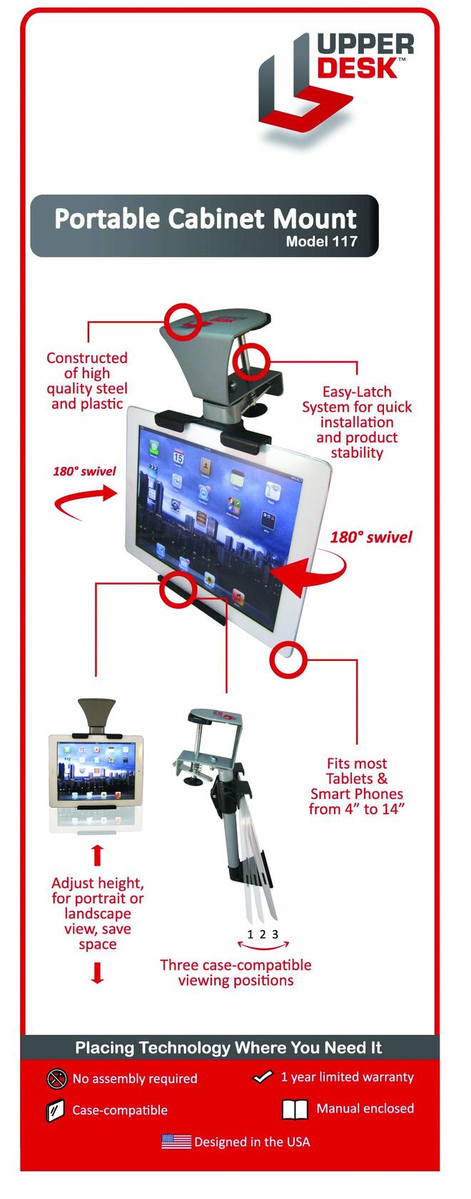 Upper Desk Universal Portable Cabinet Mount for Tablet PCs and Smart Phones