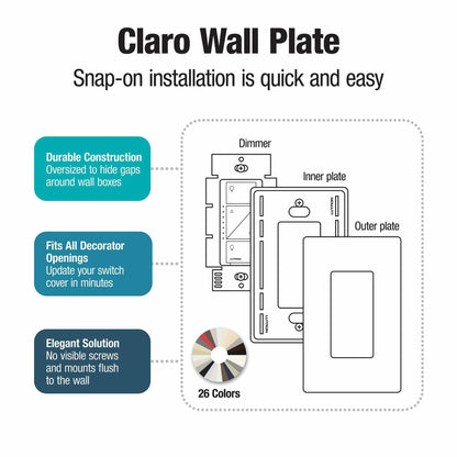 Lutron Claro 1 Gang Decorator/Rocker Wallplate, Stainless Steel (1-Pack) | CW-1-SS