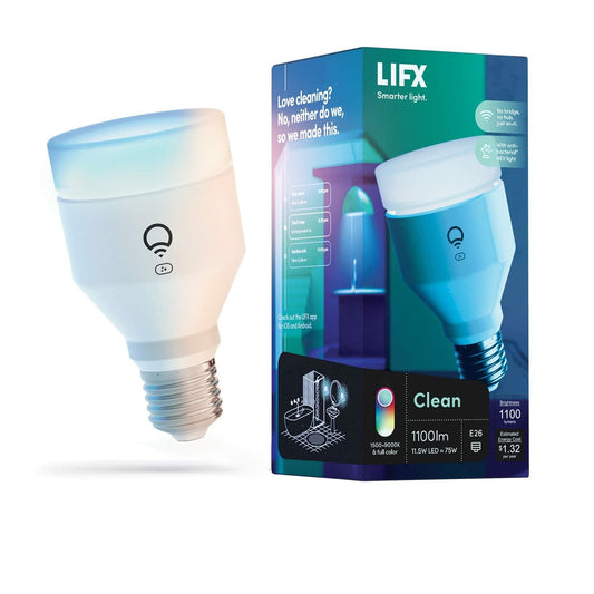 LIFX Color - Clean Edition, 1100 lumens, Wi-Fi Smart LED Light Bulb, Supercolor and Whites, No Bridge Required, Works with Alexa, Hey Google, HomeKit and Siri. HEV Antibacterial Function (1 Pack)