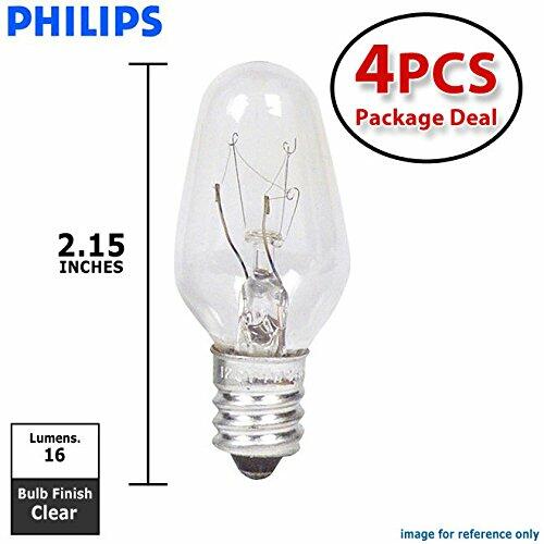 Philips LED 415422 Incandescent 16 Lumen 4 Watt 2700K Soft White C7 Night Light w/Candelabra Base (4 Pack)