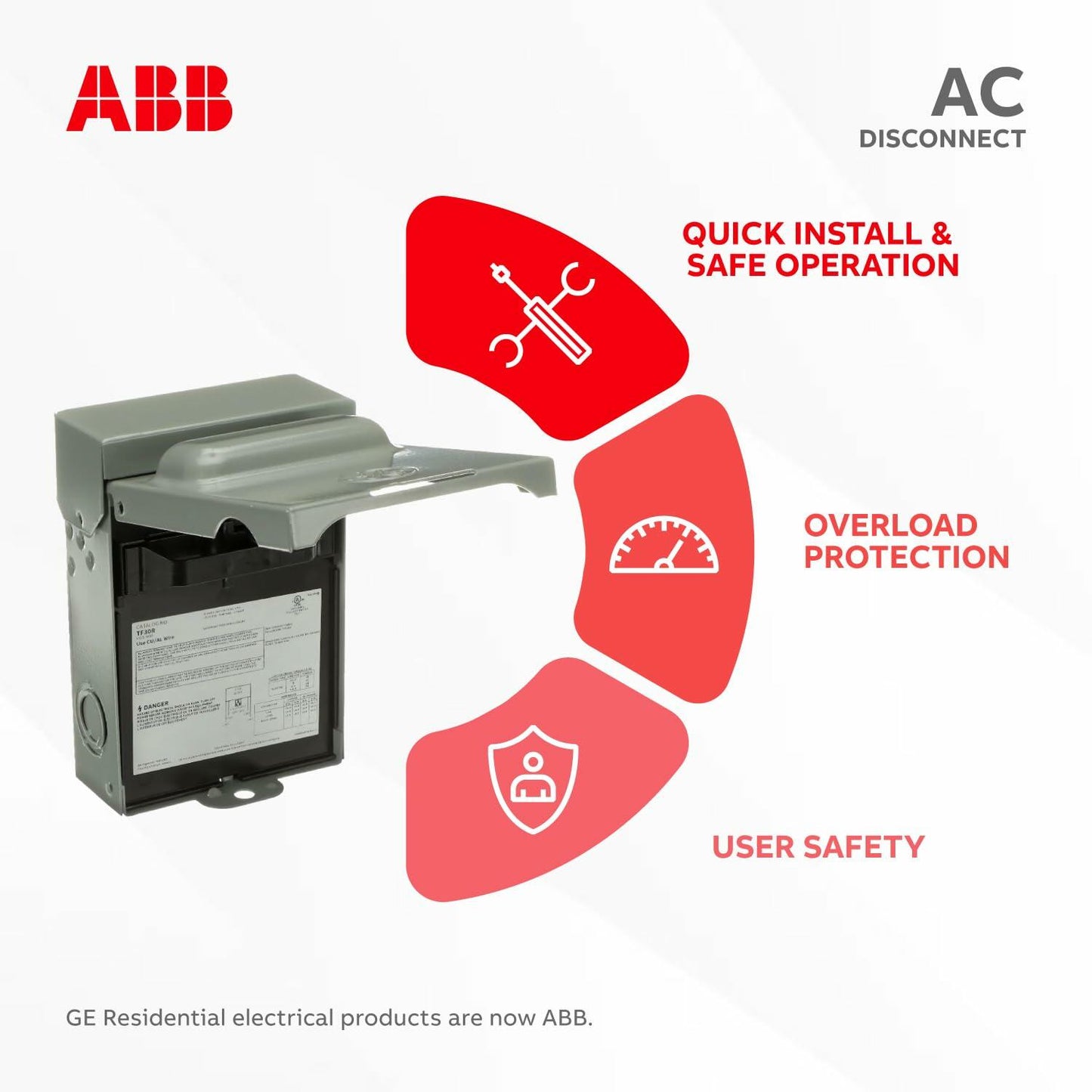 ABB TF30RCP • Weatherproof Fused AC Disconnect Switch • AC Disconnect 30A 240V • 1 Phase N3R • Horsepower Rated • 10kAIC