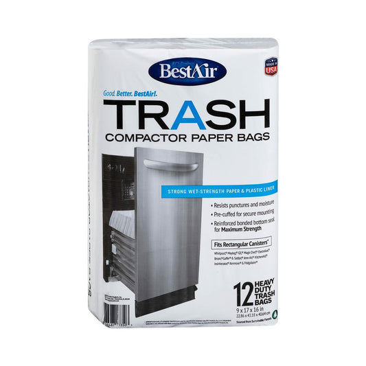 BestAir WMCK1335012-6 Heavy Duty Trash Compactor Bags, 16'' D x 9'' W x 17'' H, Pack of 1 (12 Bags)