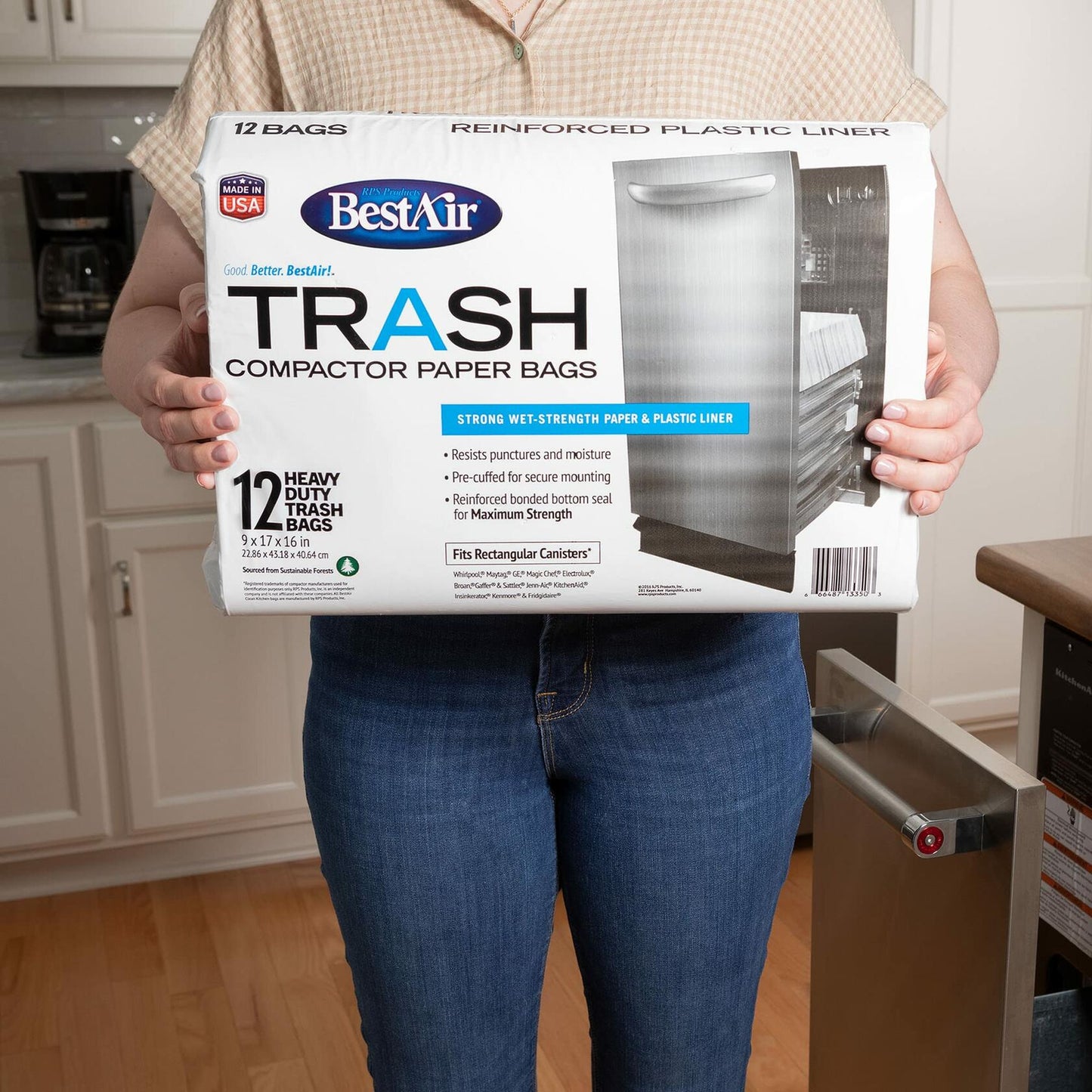 BestAir WMCK1335012-6 Heavy Duty Trash Compactor Bags, 16'' D x 9'' W x 17'' H, Pack of 1 (12 Bags)