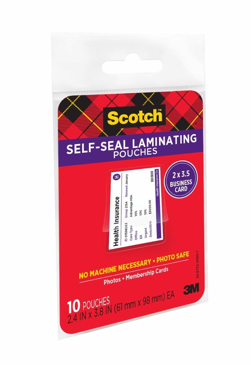 Scotch Self-Sealing Laminating Pouches, Business Card Size (LS851-10G)