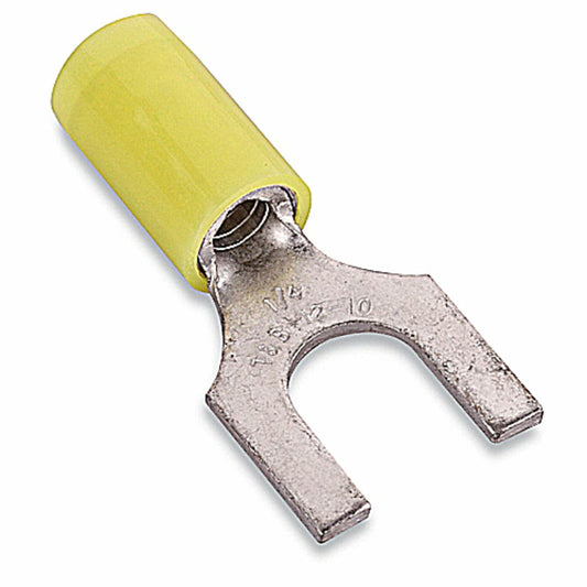 Stakon RC10-8F Fork Terminal, Standard, Nylon Insulated, 1-Inch Length by 0.37-Inch Width, Yellow, 50-Pack