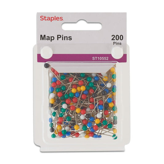 Staples 461657 Map Pins Assorted Colors 200/Box
