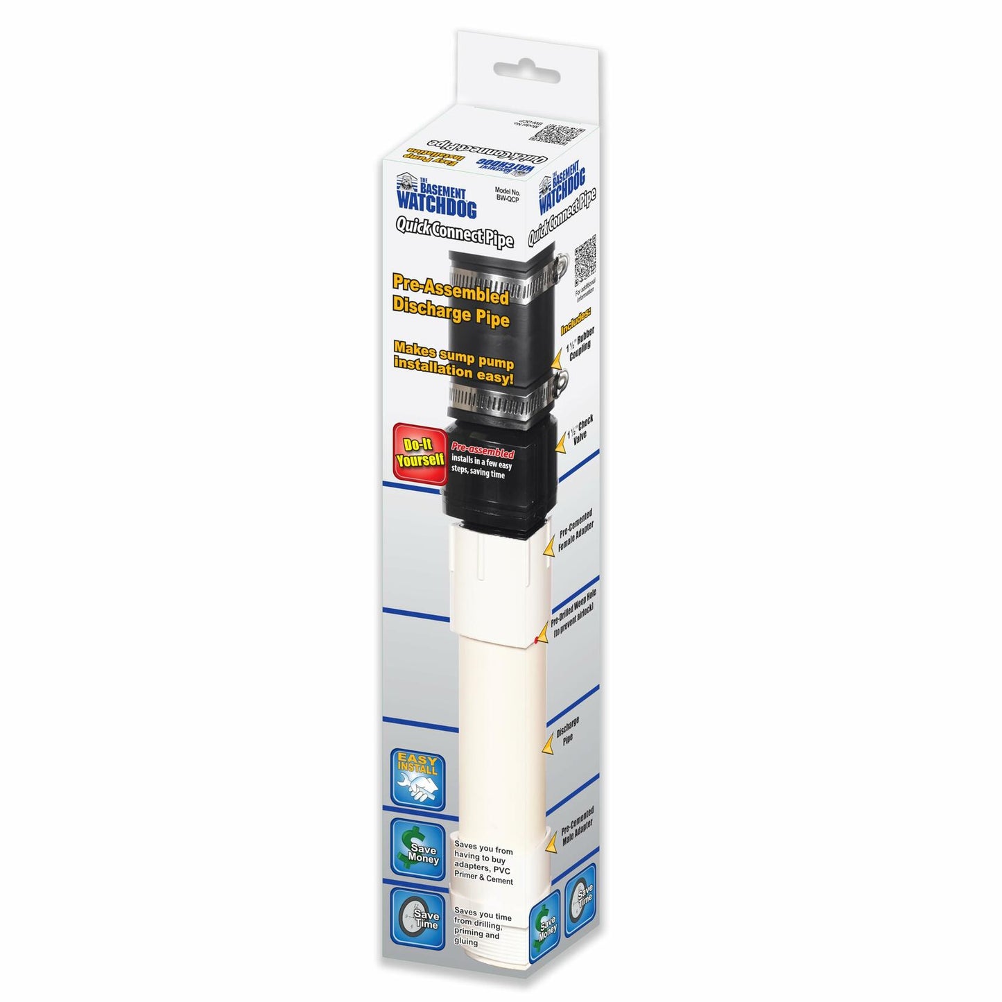 THE BASEMENT WATCHDOG Model BW-QCP Quick Connect Pipe - Pre-Assembled Discharge Pipe Makes Sump Pump Installation Quick and Easy
