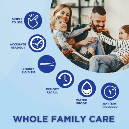 Veridian 60-Second Digital Thermometer | Fever Alert, Memory Recall | Rigid Tip | Water-Resistant | Case + Probe Covers