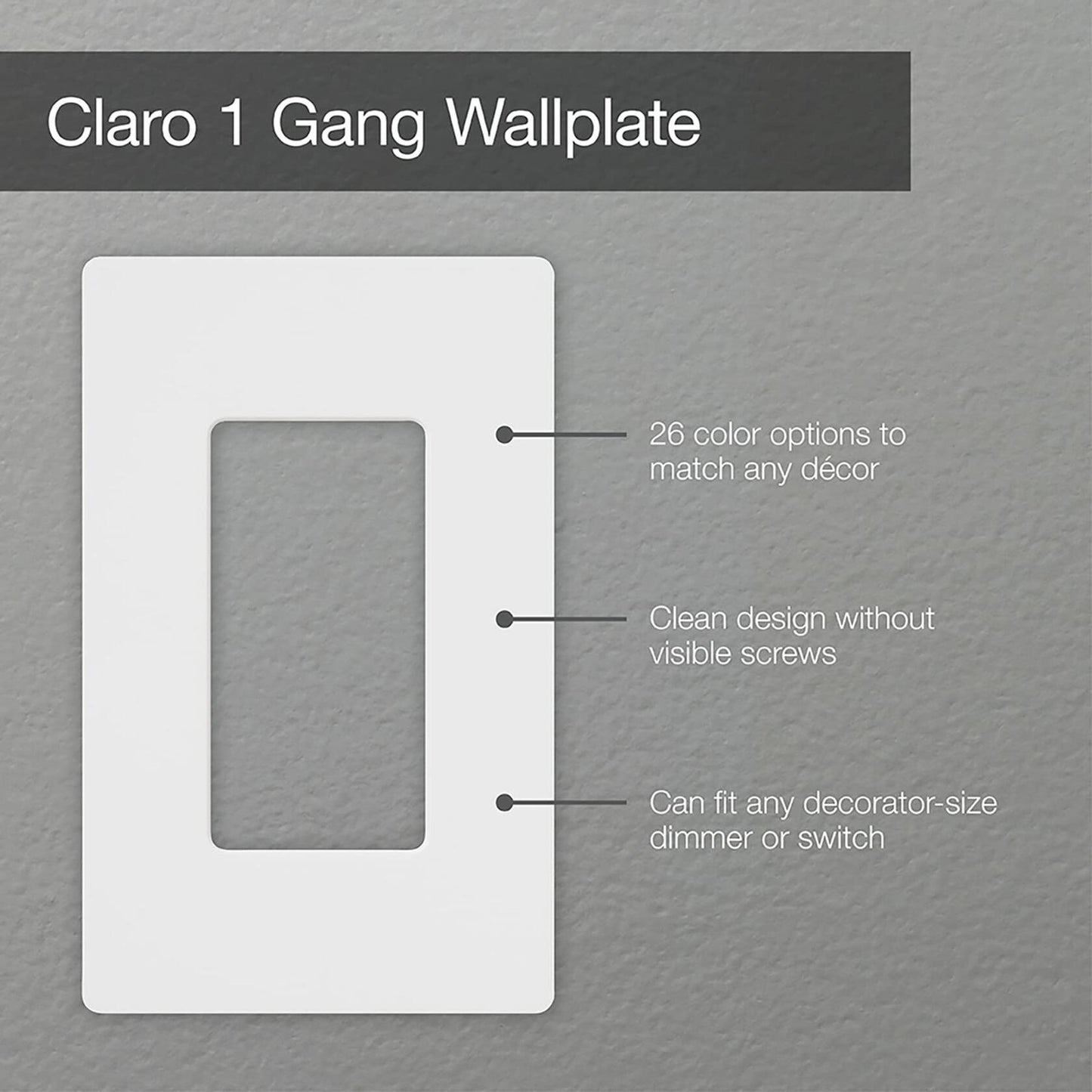 Lutron Claro Light Switch Cover Plate, 1 Gang Wallplate, for Decorator Light Switches, Rocker Light Switch Cover, Outlet Cover, Screwless Switch Plate Cover, Gloss, CW-1-WH, White