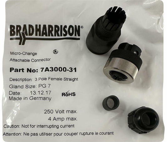 1200750014 Connector Plug Female 3 Position Circular Sockets Screw, 7A3000-31