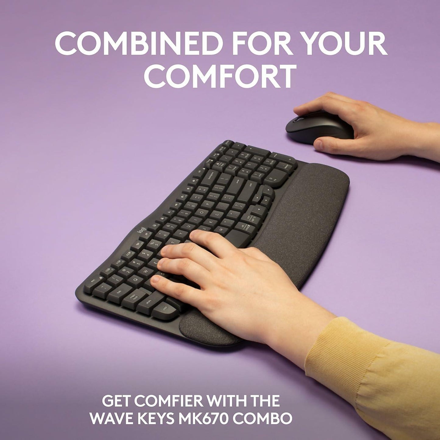 Logitech Wave Keys Combo, Wireless Ergonomic Keyboard with Signature M550 L Wireless Mouse, Graphite