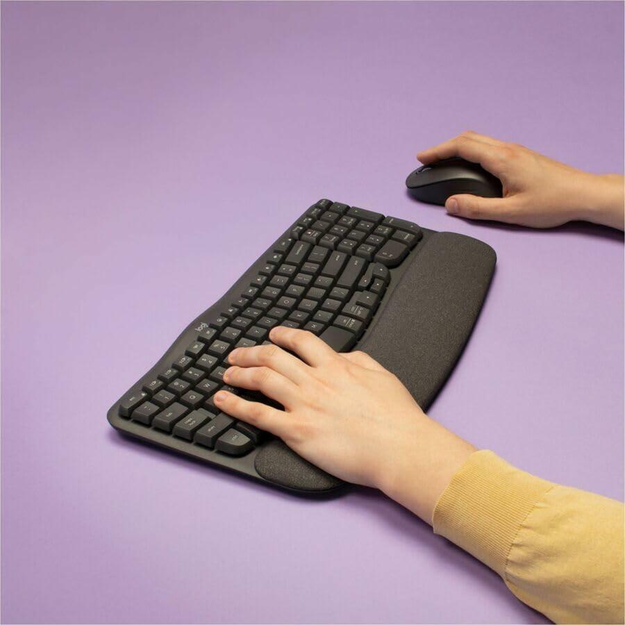 Logitech Wave Keys Combo, Wireless Ergonomic Keyboard with Signature M550 L Wireless Mouse, Graphite