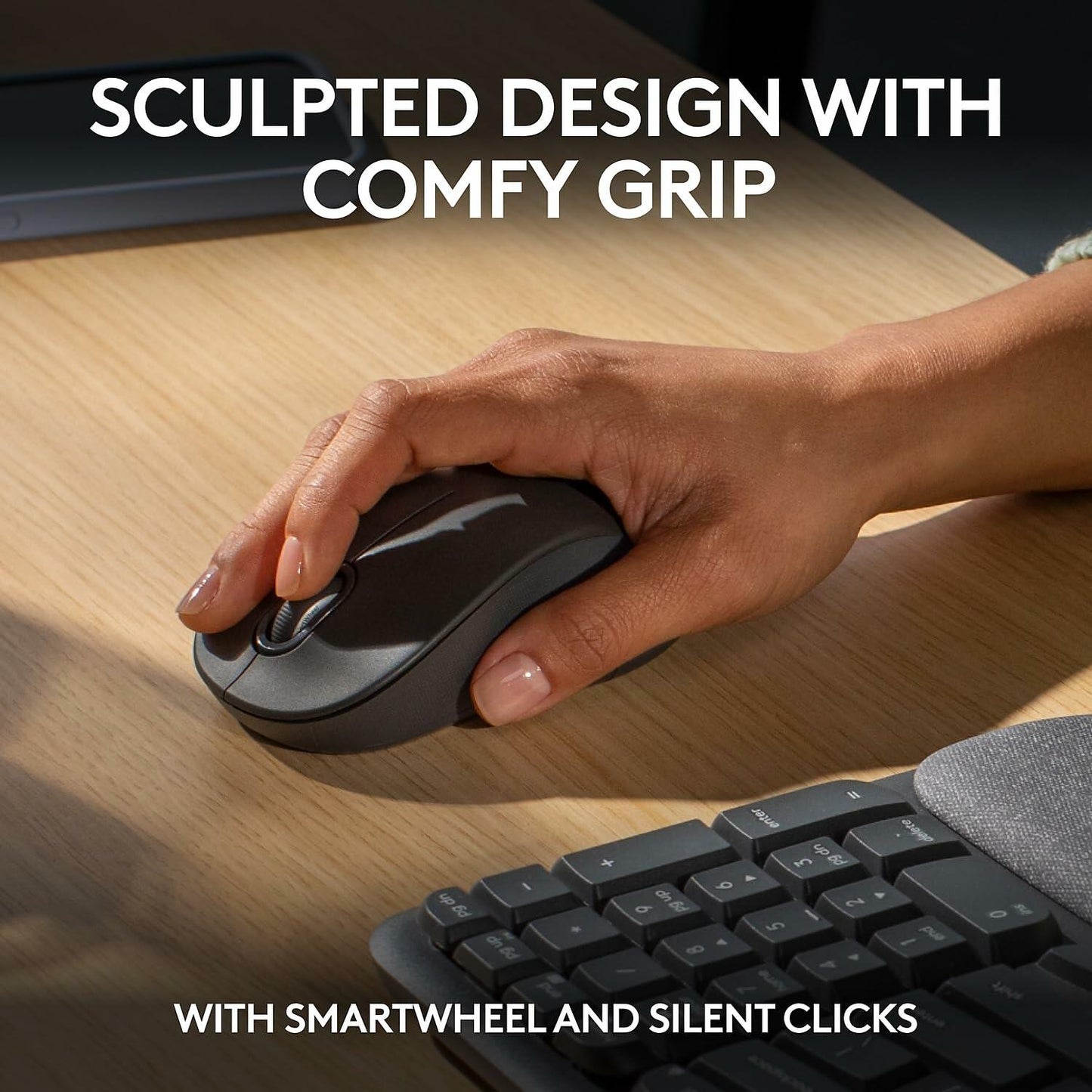 Logitech Wave Keys Combo, Wireless Ergonomic Keyboard with Signature M550 L Wireless Mouse, Graphite