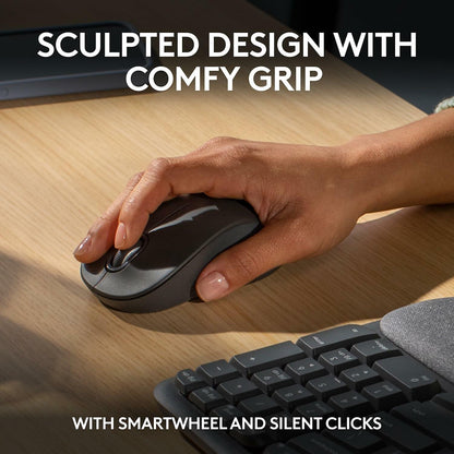 Logitech Wave Keys Combo, Wireless Ergonomic Keyboard with Signature M550 L Wireless Mouse, Graphite
