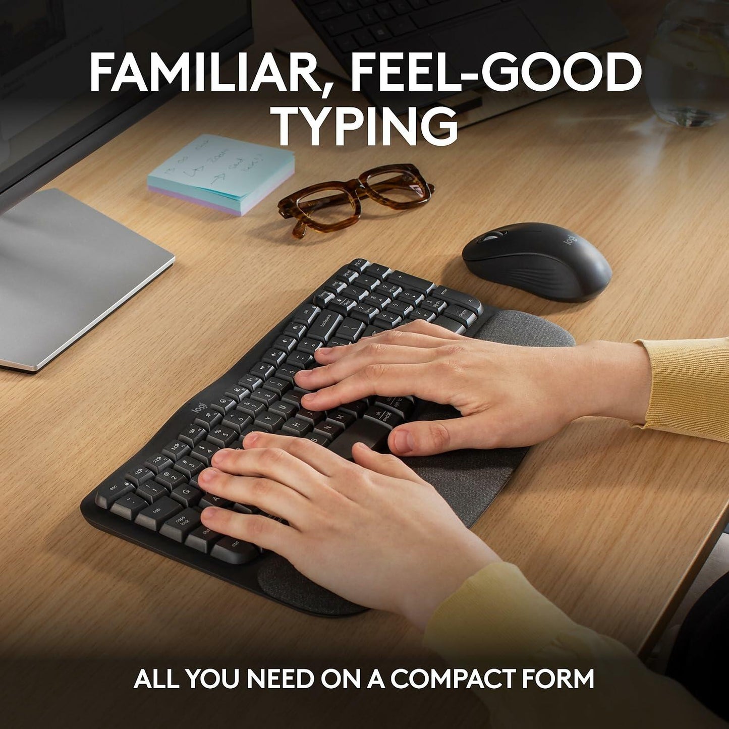 Logitech Wave Keys Combo, Wireless Ergonomic Keyboard with Signature M550 L Wireless Mouse, Graphite