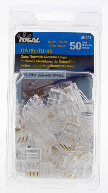 IDEAL Electrical 85-396 8P8C Modular Plugs Connector, RJ-45 Connector for CAT5e, Twisted Pair 100 MHz Cables, 50 Connectors