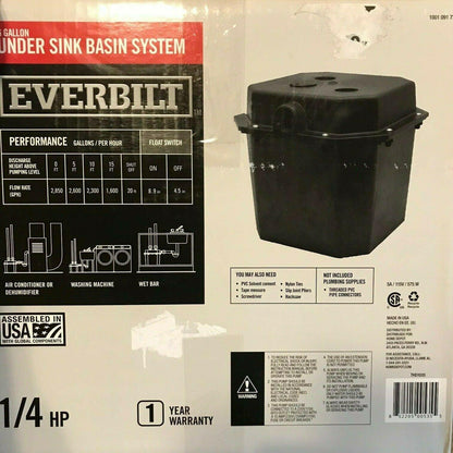 Everbilt Commercial Pumps 0.25 Hp Pre-plumbed Sink Tray System Sump Pump