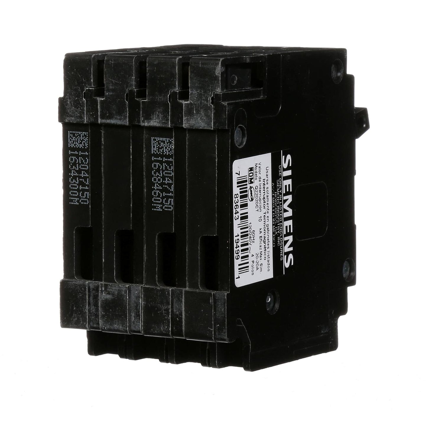 Siemens Q22020CT Triple Circuit Breaker, Plug-In, 20/20 Amps