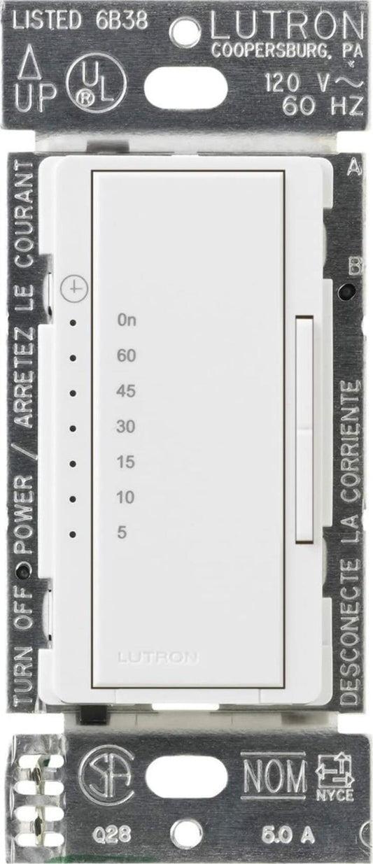 Lutron Maestro Countdown Timer Switch for Fans and Lights, 3A/150-Watt LED Bulbs, Single-Pole/Multi-Location | MA-T51MN-WH | White
