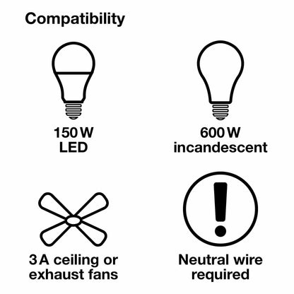 Lutron Maestro Countdown Timer Switch for Fans and Lights, 3A/150-Watt LED Bulbs, Single-Pole/Multi-Location | MA-T51MN-WH | White