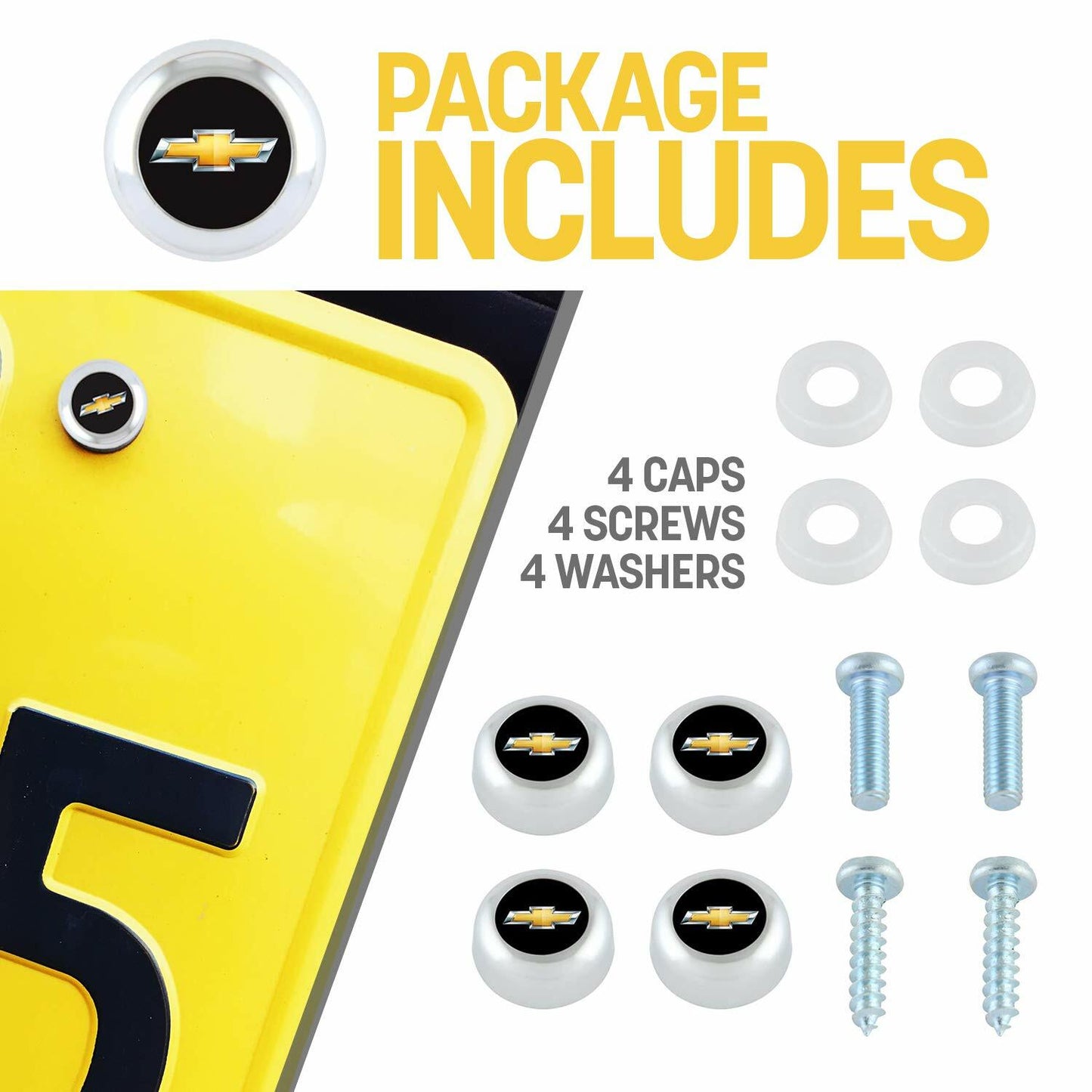 Pilot Automotve IP-353C Chevrolet Logo Automotive License Plate Fastener Kit, 4 Pack