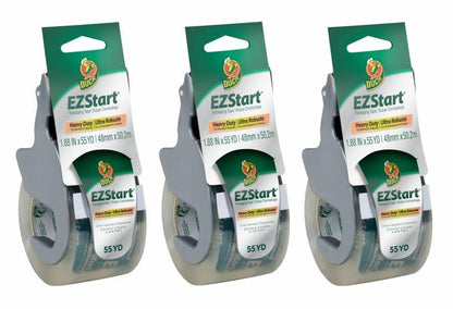 Duck EZ Start Packaging Tape, Clear Packing Tape for Mailing, Moving, Shipping & Storage, 3 Rolls with Dispensers, 1.88 in. x 55 Yd. Each (1259457)