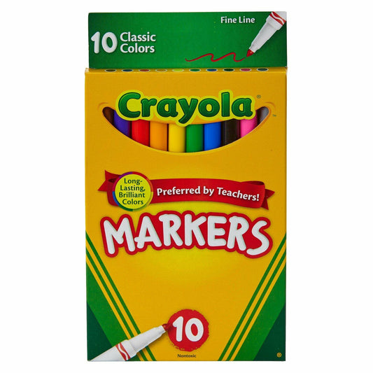 Crayola Fine Line Markers, Classic Colors, 10 Count, Back to School Supplies for Kids and Teachers, Gifts