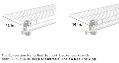 Supp Rod Clst 5-3/4In 0.87In Closetmaid Ventilated Shelving Mounting 5655 White