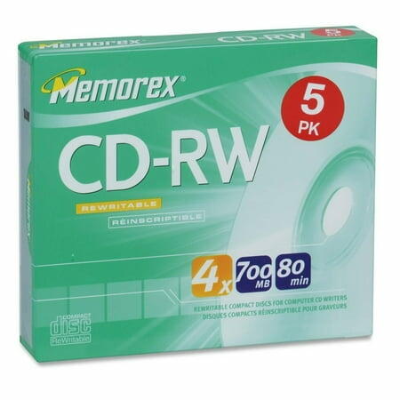 Memorex CD Rewritable Media  CD-RW  4x  700 MB  5 Pack Slim Jewel Case  Retail