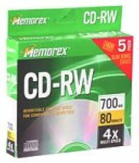 Memorex CD Rewritable Media  CD-RW  4x  700 MB  5 Pack Slim Jewel Case  Retail