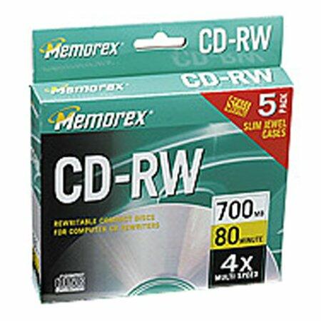 Memorex CD Rewritable Media  CD-RW  4x  700 MB  5 Pack Slim Jewel Case  Retail