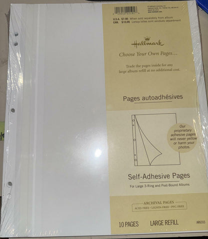 Hallmark Large Choose-Your-Own Album AR6555 Self-Adhesive Refill Pages For Large 2-Ring or Post Bound Albums