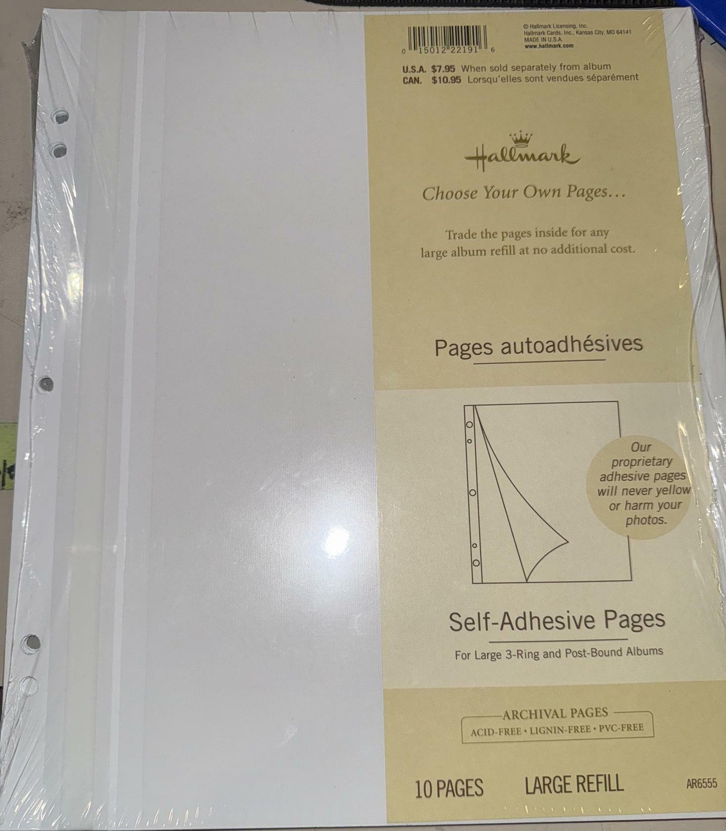 Hallmark Large Choose-Your-Own Album AR6555 Self-Adhesive Refill Pages For Large 2-Ring or Post Bound Albums