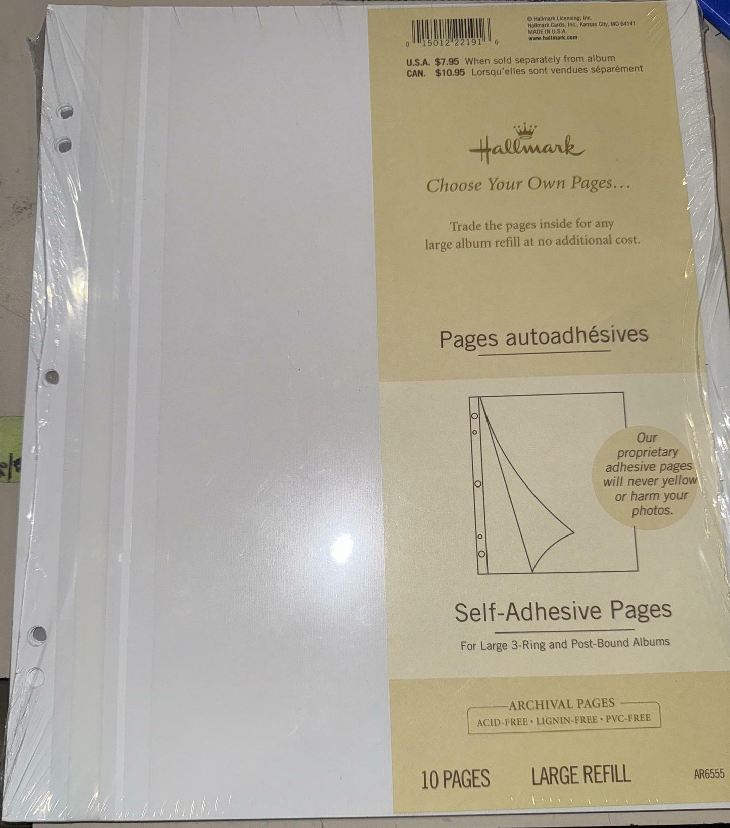 Hallmark Large Choose-Your-Own Album AR6555 Self-Adhesive Refill Pages For Large 2-Ring or Post Bound Albums