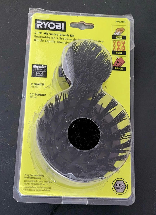 RYOBI 2 PC. ABRASIVE BRUSH KIT - Metal, Alloy Steel - Coarse Grit - 2 Count - Crimped Wire Bristles