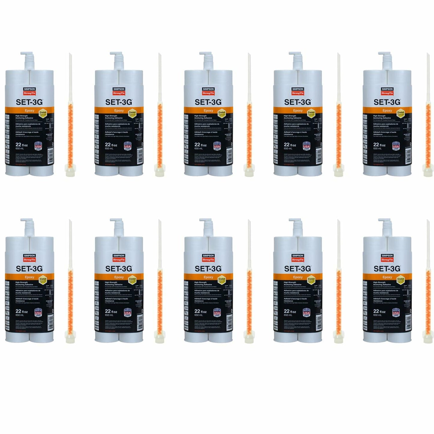Simpson Strong-Tie SET3G22-N-10PK - 22oz High-Strength Epoxy Adhesive w/Nozzle, 10ct