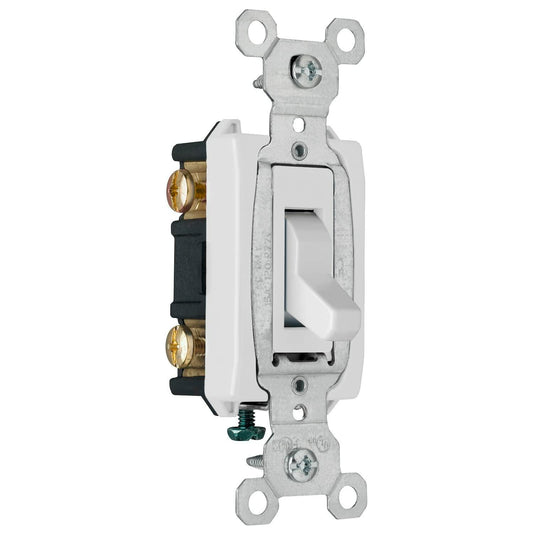 Legrand Pass & Seymour CS15AC3WCC8 15 Amp 120/277V Commercial Specification Grade Toggle Switch, 3-Way, Side Wire, White (1 Count)